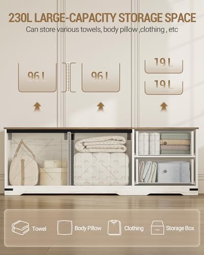 hzuaneri 59" farmhouse storage chest with 2 drawers showing dimensions