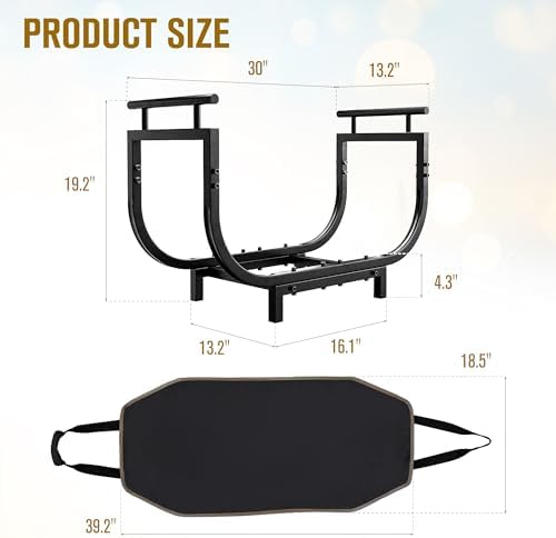 nalone 30 inch firewood rack with carrier bag, side view