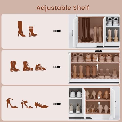 uposoja 60“ farmhouse shoe storage bench with deodorizing showing dimensions