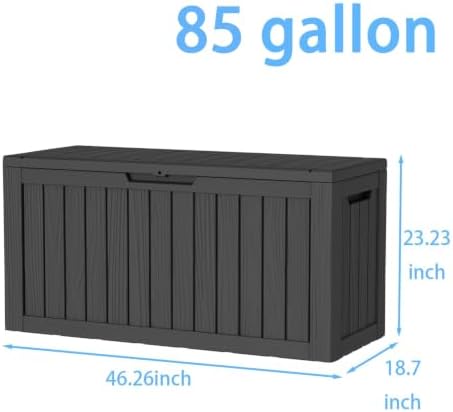 85 gallon outdoor deck box, resin waterproof storage, close-up detail