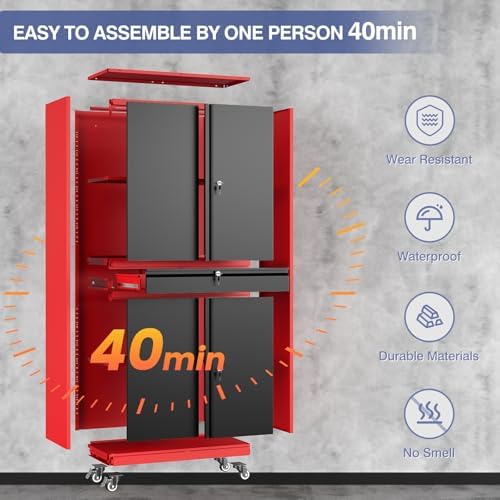 metal garage storage cabinet with wheels, rolling garage on a desk or shelf