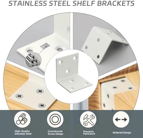 Alise 4Pcs White Stainless Steel L Brackets Heavy Duty for Wood Furniture | 1.8x1.8in Stainless Steel 90 Degree Corner Brackets, Floating Shelf Brackets, Angle Bracket for Wooden Furniture Joint Fixing