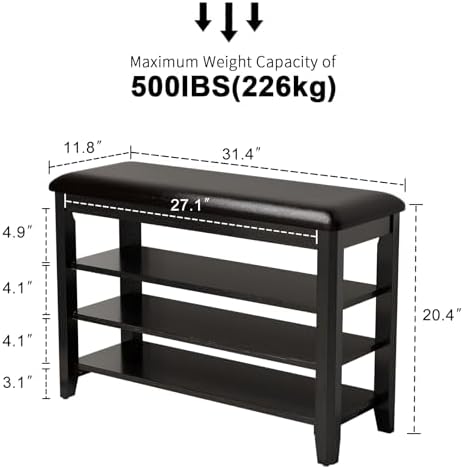 aqimuele shoe bench with leather cushion, 3 tiers shown in use