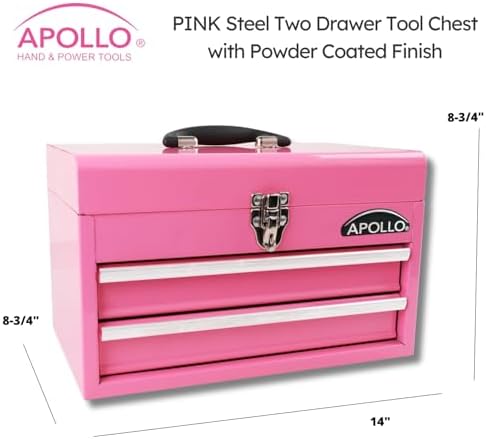 apollo tools 14 inch steel tool box, pink, package contents