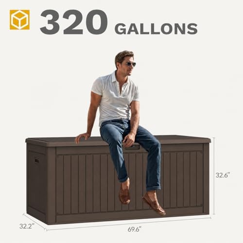 dwvo 320 gallon resin outdoor storage box, xxl on a desk or shelf