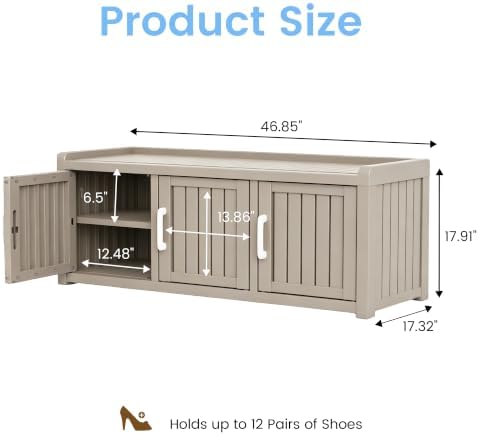 3 doors shoe bench, waterproof & uv-resistant, resin, close-up detail