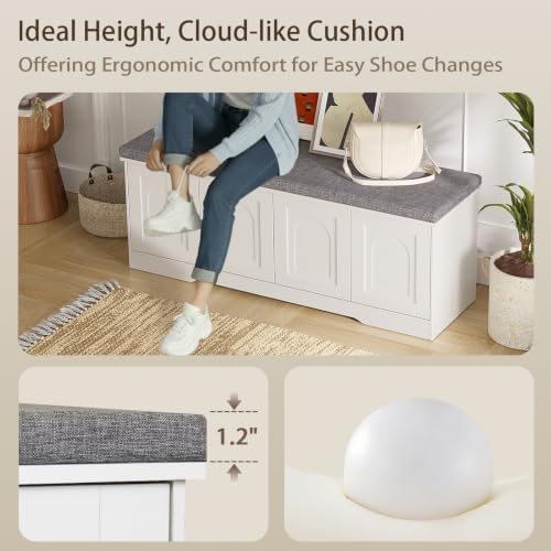 dinzi lvj shoe storage bench with cushion, door, close-up detail