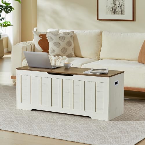 vankiley 47.2" storage chest extra large, storage bench.(white+brown) shown in use