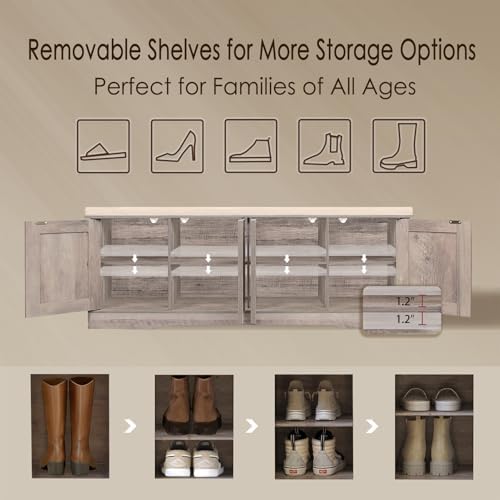 dinzi lvj shoe storage bench with cushion, door, side view