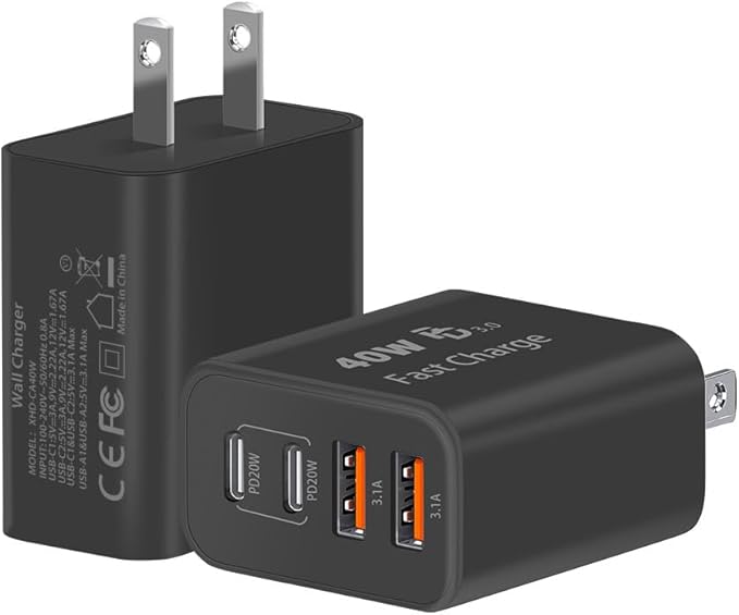 TT&C USB C Block 40W, 4 Ports Wall Plug Fast Charging Block, PD+QC Multiport by TTC