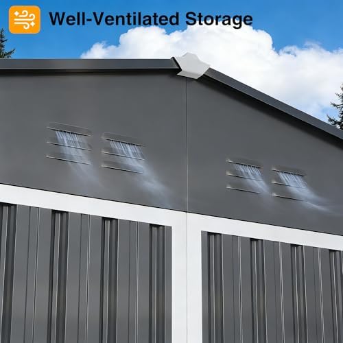 12ft outdoor storage shed, dark grey metal waterproof, package contents