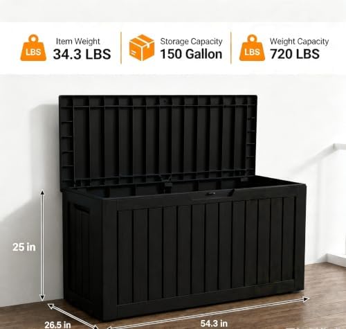 lausaint home 150 gallon resin deck box, package shown in use