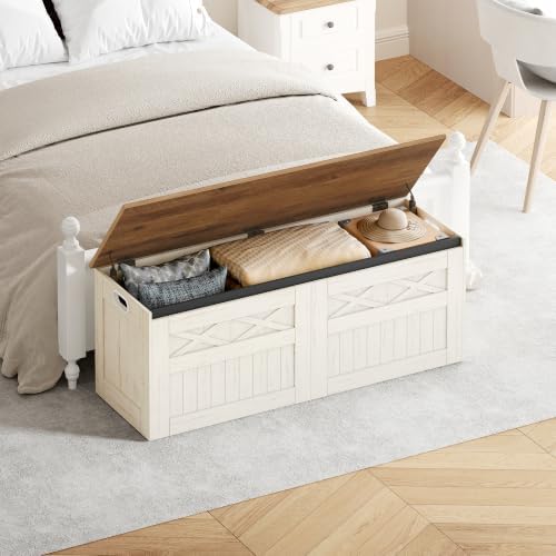 hzuaneri 47" farmhouse storage chest and bench | shown in use