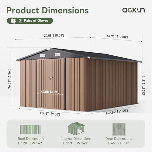 aoxun 12 x 10ft outdoor storage shed with shown in use