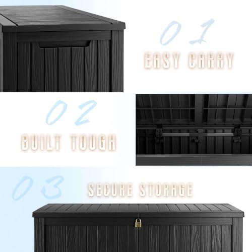 tarkari 320 gallon resin deck box, waterproof outdoor, side view