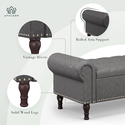 apicizon storage bench for bedroom, upholstered end of showing dimensions