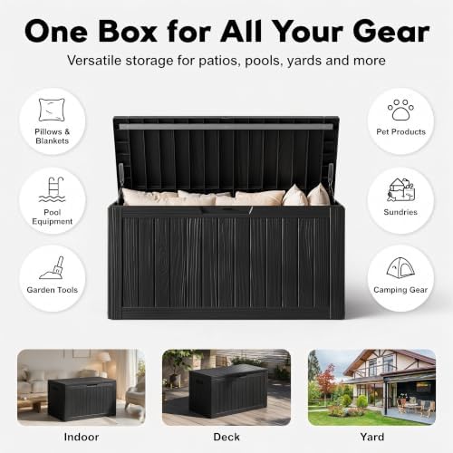 90 gal deck box,waterproof resin outdoor storage gas, side view