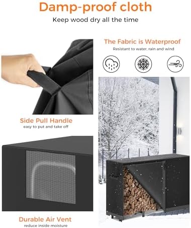 8ft firewood rack outdoor with cover, heavy duty showing dimensions