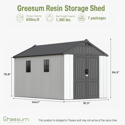 greesum 8x12 ft resin outdoor storage shed with, close-up detail