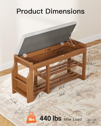 pipishell 34" pine wood shoe bench entryway with shown in use