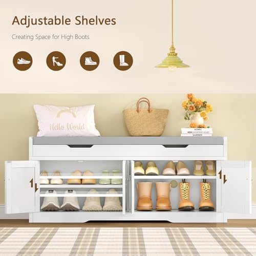 3-tier storage bench, 47.2" wide shoe bench with, side view