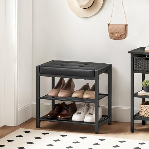 hoobro small shoe bench, 3-tier shoe rack, shoe shown in use