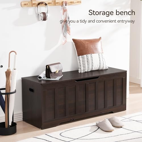 vankiley 47.2" storage chest extra large,wooden storage trunk(espresso) showing dimensions
