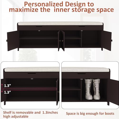 homefort 54.4" shoe bench with lift top storage, front angle view
