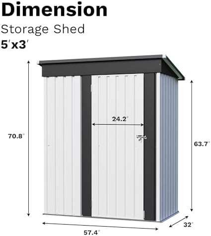 jummico metal outdoor storage shed 5 x 3, close-up detail