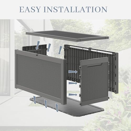 nunu lab 320 gal deck box, outdoor storage, front angle view