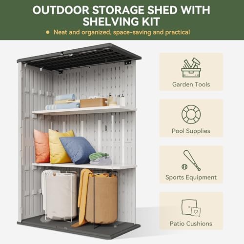 aoxun 64 cu.ft resin outdoor storage shed with shown in use