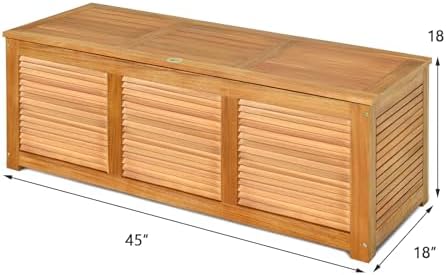 tangkula 46 gallon acacia wood deck box, garden, close-up detail