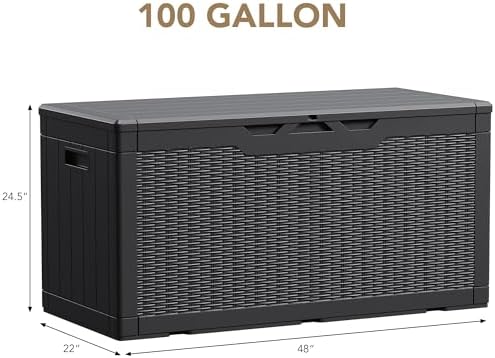 devoko 100 gallon waterproof deck box, resin large on a desk or shelf