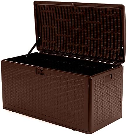plastic development group outdoor deck box, standard close, side view