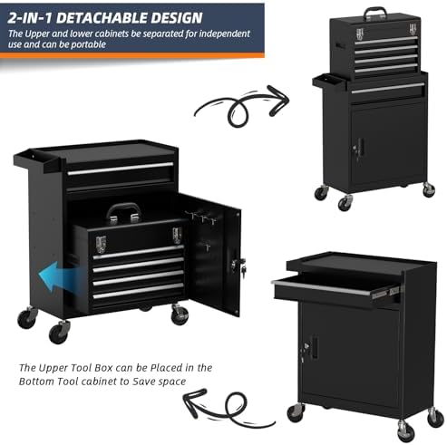 5-drawer high capacity rolling tool box, removable cabinet, package contents