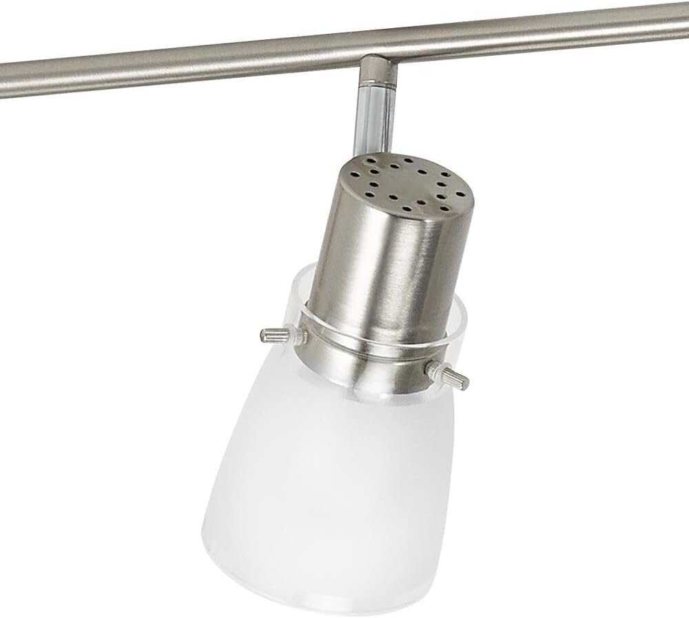6-Light Decorative Track Lighting Kit, Brushed Steel Finish Flush Mount Ceiling Light Fixture with Frosted Glass Shades, Foldable Z-Bar, E26 Adjustable Heads Provide Directional Light
