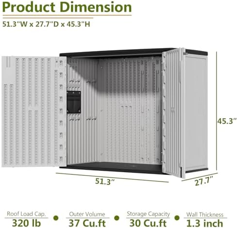 homspark 37 cu.ft outdoor storage shed weather resistant, side view