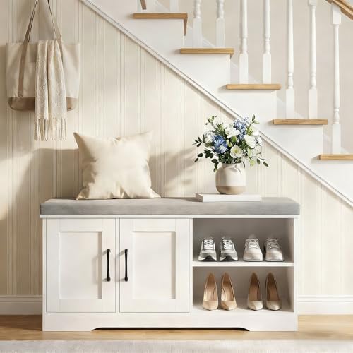 mahancris storage bench, 39.4" wide shoe bench with shown in use