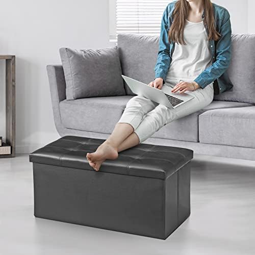 zenstyle 30inches storage ottoman bench, folding footrest stool showing dimensions