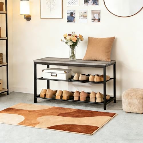 hoobro shoe bench, 3-tier shoe rack,industrial shoe organizer on a desk or shelf