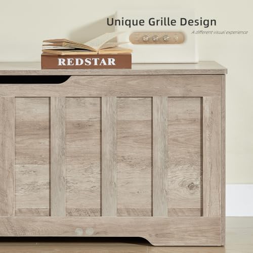 vankiley 47.2" storage chest extra large,wooden storage bench(greige). on a desk or shelf