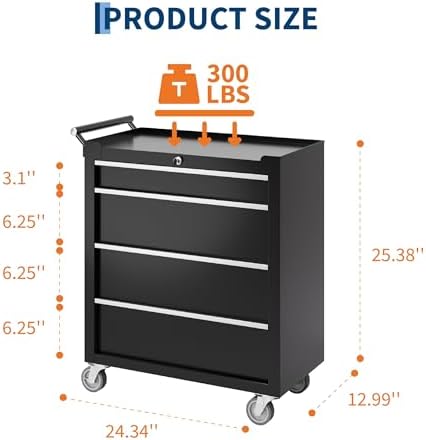 rolling tool chest, 4-drawer tool storage cabinet, tool, close-up detail