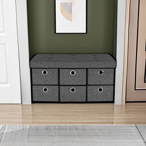 sorbus storage ottoman with drawers, collapsible bench showing dimensions