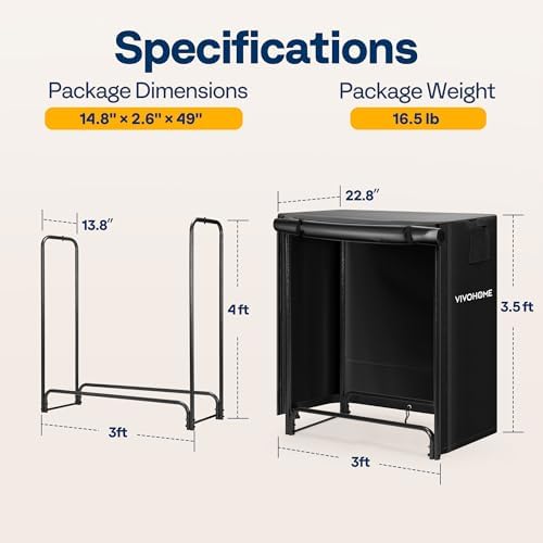 vivohome 3 ft heavy duty firewood rack outdoor, side view