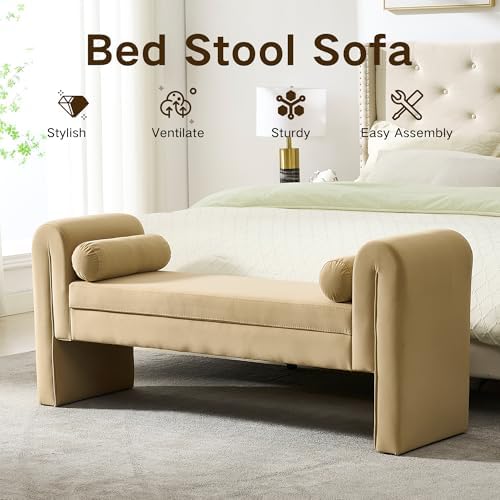 velvet bench for bedroom end of bed, 60.5, side view