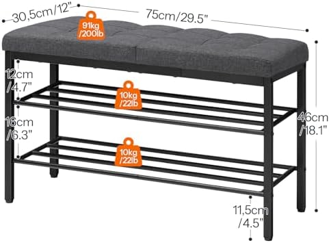 hoobro shoe bench, storage bench with cushion, entryway, close-up detail