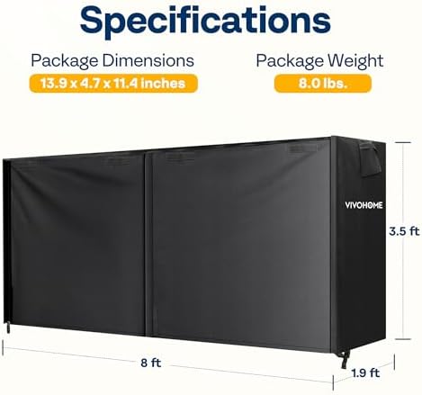 vivohome 8ft waterproof outdoor firewood log rack cover showing dimensions