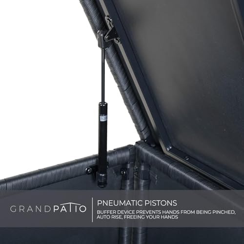grand patio 108 gallon deck storage box indoor, close-up detail