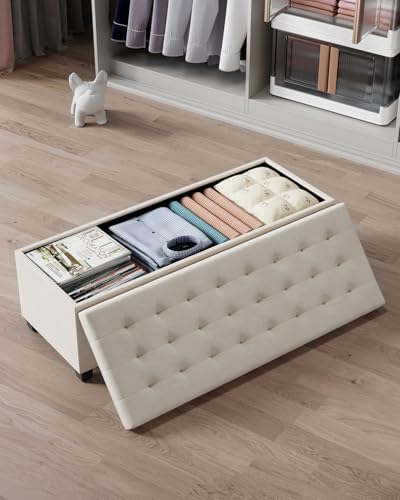 abheng velvet storage ottoman bench with legs,43.5”w x on a desk or shelf