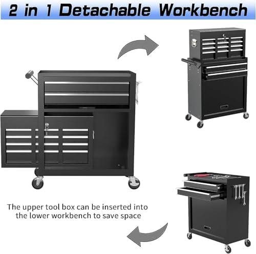8 drawer rolling tool chest, high capacity tool, side view